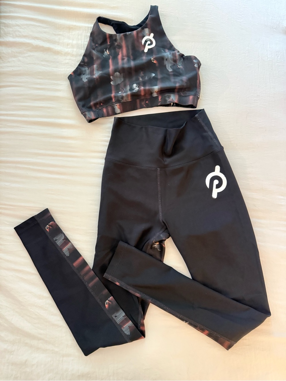 Peloton Black Sports Leggings with Subtle Marbled Accent